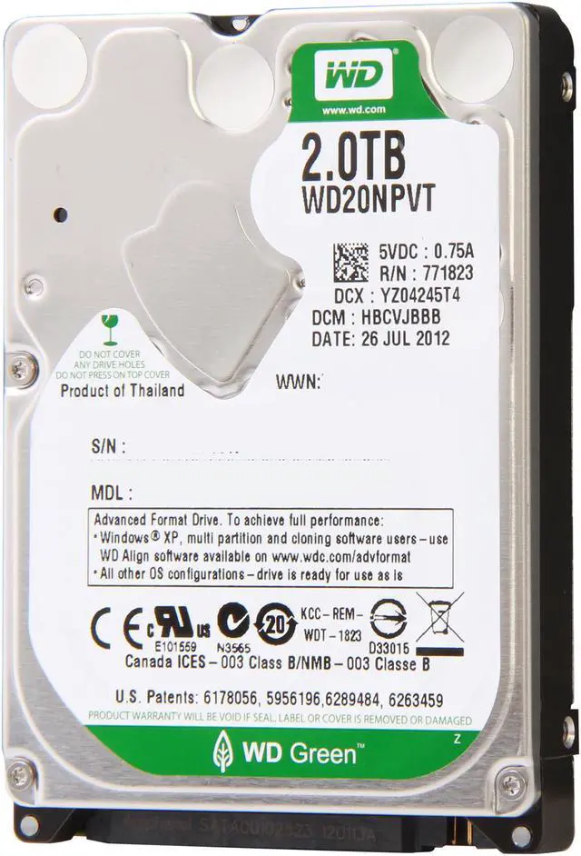 Alt view image 2 of 6 - Western Digital Green WD20NPVT 2TB IntelliPower 8MB Cache SATA 3.0Gb/s 2.5" Internal Hard Drive Bare Drive