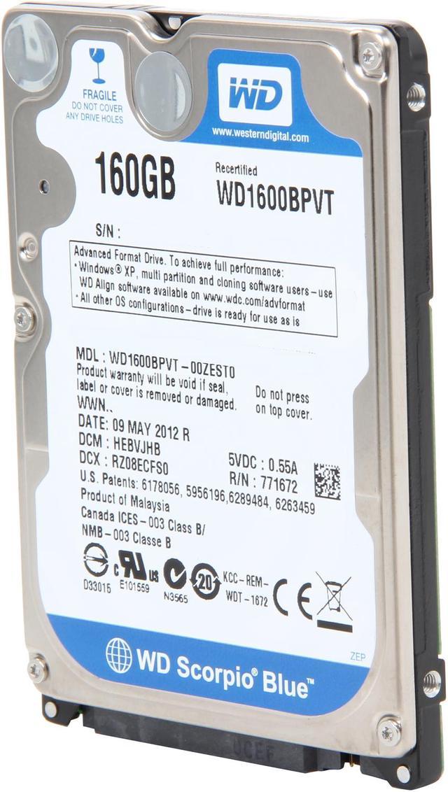 Refurbished: WD Scorpio Blue WD1600BPVT 160GB 5400 RPM 8MB Cache