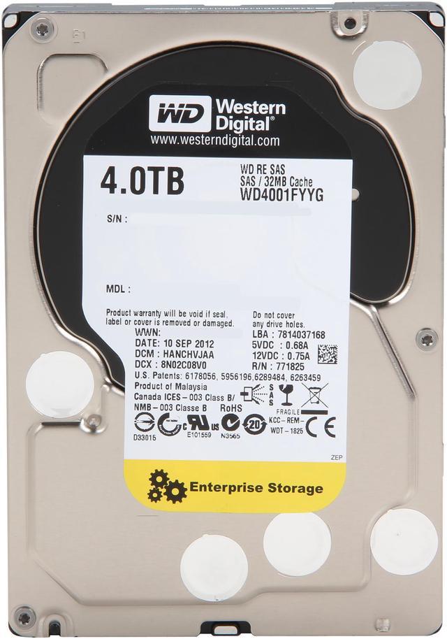 WD Re 4TB Datacenter Capacity Hard Disk Drive - 7200 RPM Class SAS 6Gb/s  32MB Cache 3.5 inch WD4001FYYG
