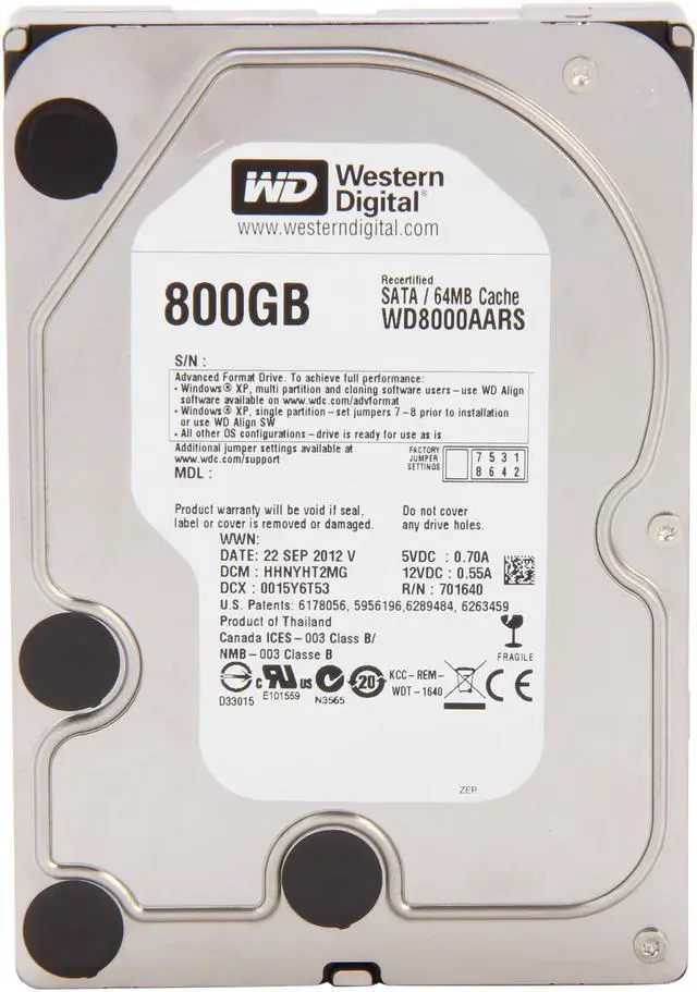 Alt view image 2 of 4 - WD WD8000AARS-FR 800GB 5400 RPM 64MB Cache SATA 3.0Gb/s 3.5" Internal Hard Drive Bare Drive