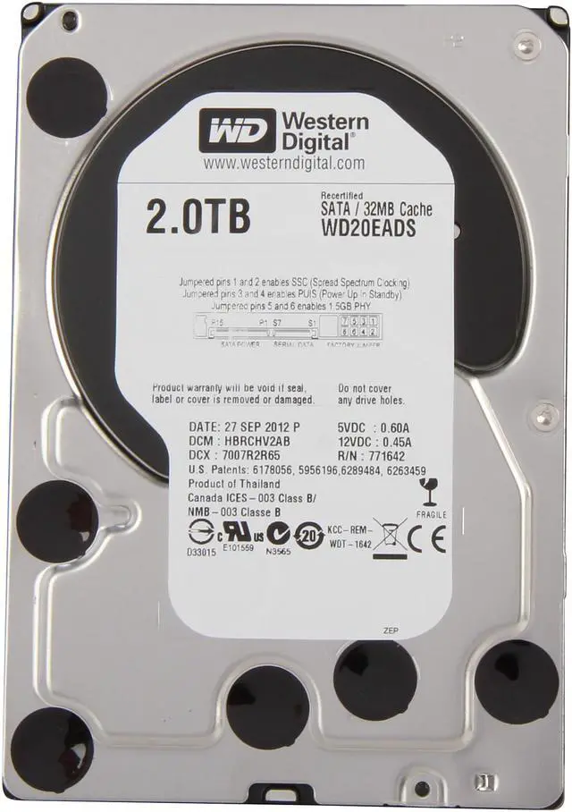 Alt view image 2 of 4 - Western Digital Caviar Green WD20EADS 2TB 32MB Cache SATA 3.0Gb/s 3.5" Internal Hard Drive Bare Drive-Factory Recertified