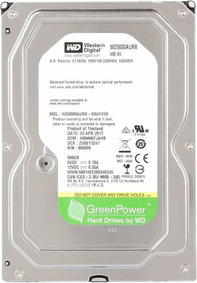 Alt view image 2 of 5 - WD AV WD5000AURX 500GB IntelliPower 64MB Cache SATA 6.0Gb/s 3.5" Internal Hard Drive Bare Drive