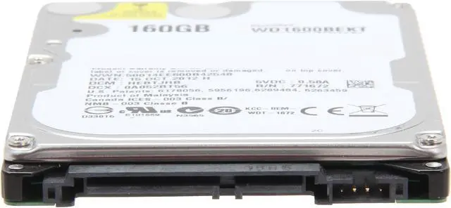 Alt view image 3 of 4 - Western Digital Scorpio Black WD1600BEKT 160GB 7200 RPM 16MB Cache SATA 3.0Gb/s 2.5" Internal Notebook Hard Drive -Manufacture Recertified Bare Drive