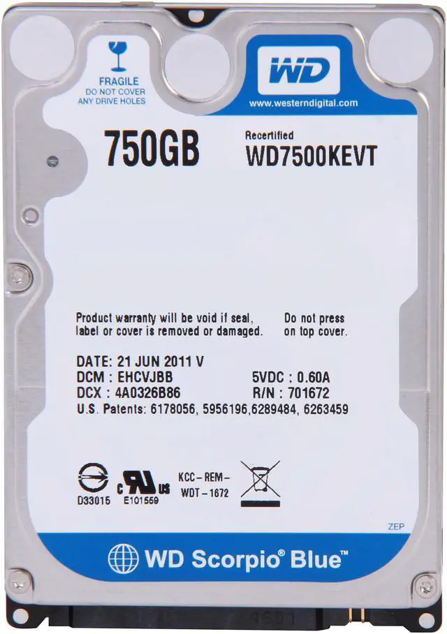 Alt view image 2 of 4 - WD Scorpio Blue WD7500KEVT 750GB 5200 RPM 8MB Cache SATA 3.0Gb/s 2.5" Internal Notebook Hard Drive Bare Drive