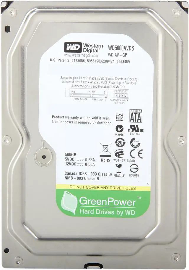 Alt view image 2 of 4 - Western Digital AV-GP WD5000AVDS-63U7B1 500GB 32MB Cache SATA 3.0Gb/s 3.5" Internal AV Hard Drive Bare Drive