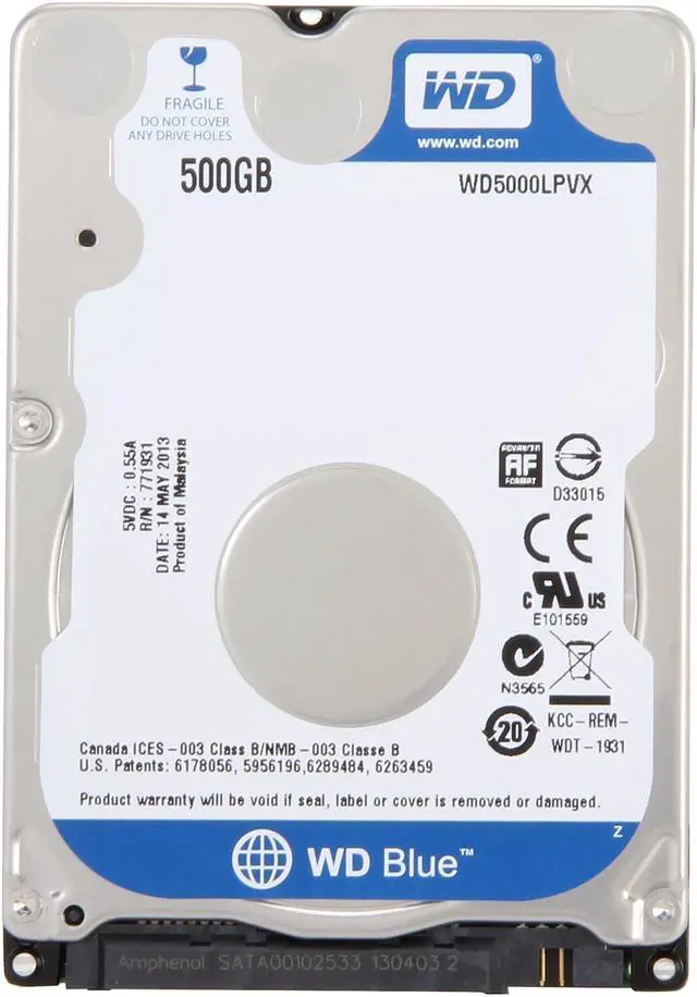 Alt view image 4 of 5 - WD Blue 500GB Mobile 7.00mm Hard Disk Drive - 5400 RPM SATA 6 Gb/s 2.5 Inch - WD5000LPVX