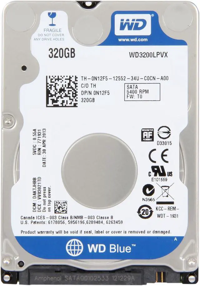 Alt view image 3 of 5 - WD Blue WD3200LPVX 320GB 5400 RPM 8MB Cache SATA 6.0Gb/s 2.5" Internal Notebook Hard Drive Bare Drive