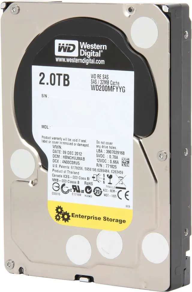 Main image of WD RE WD200MFYYG 2TB 7200 RPM 32MB Cache SAS 6Gb/s 3.5" Internal Enterprise Hard Drive Bare Drive