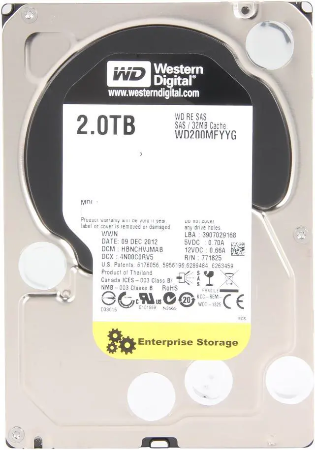 Alt view image 2 of 4 - WD RE WD200MFYYG 2TB 7200 RPM 32MB Cache SAS 6Gb/s 3.5" Internal Enterprise Hard Drive Bare Drive