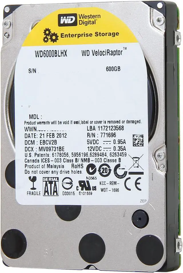 Main image of Western Digital WD Internal Drive VelociRaptor WD6000BLHX 600GB 10000 RPM 32MB Cache SATA 6.0Gb/s 2.5" Drive Only-Grade A Recertified