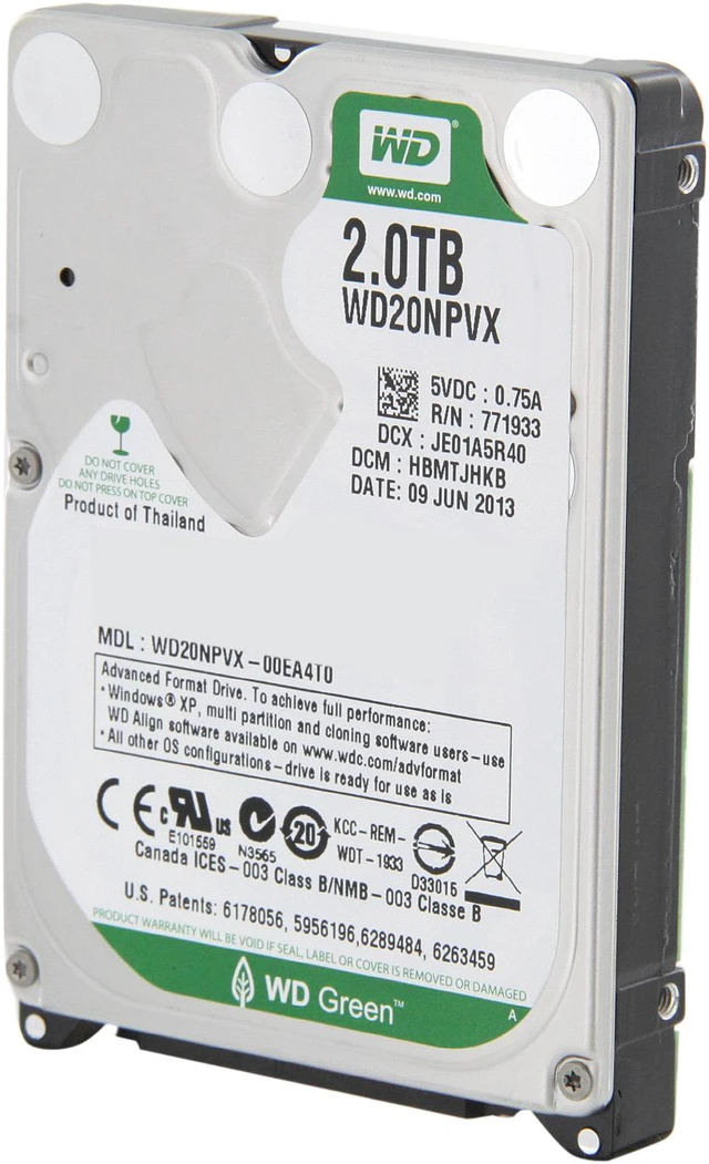HDD Western Digital Green 2TB 2.5" SATA 6Gb/s 5400RPM – Per Laptop, Silenzioso E Affidabile