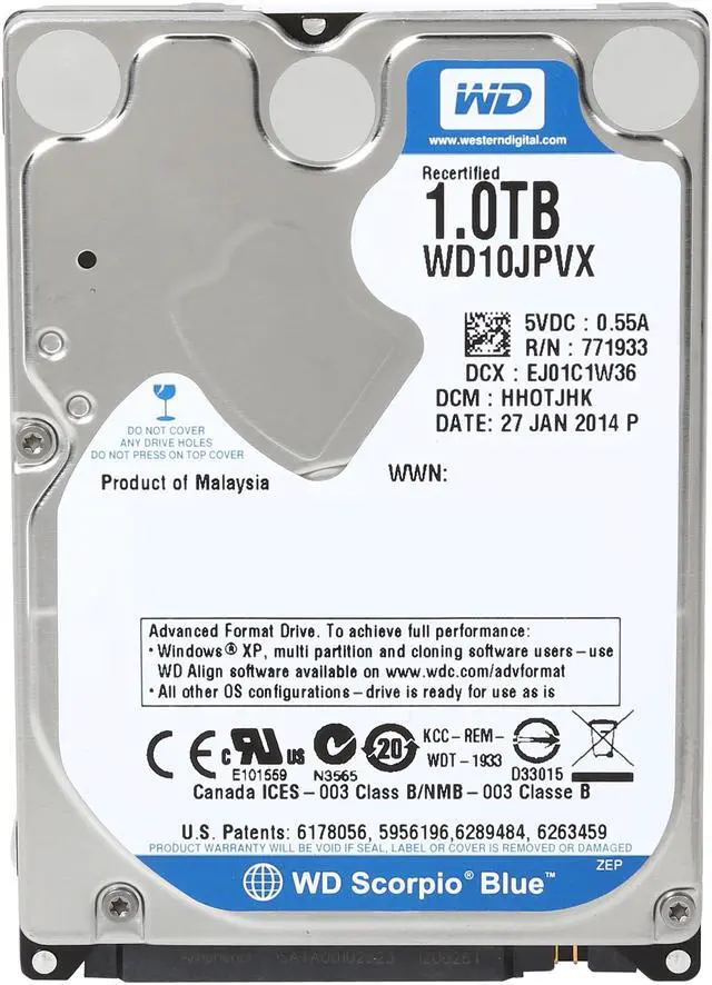 Alt view image 3 of 6 - WD Blue WD10JPVX 1TB 5400 RPM 8MB Cache SATA 6.0Gb/s 2.5" Internal Notebook Hard Drive Bare Drive