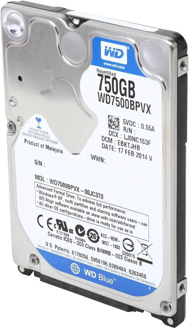 Main image of WD Blue  WD7500BPVX  750GB  5400 RPM  8MB  Cache SATA 6.0Gb/s  2.5"  Internal Notebook Hard DriveBare Drive