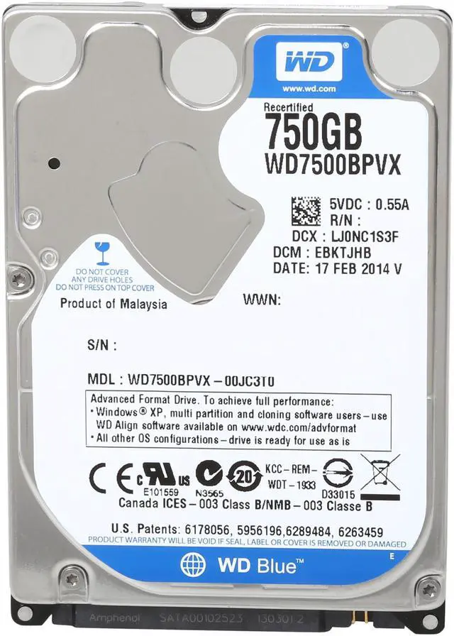 Alt view image 2 of 5 - WD Blue  WD7500BPVX  750GB  5400 RPM  8MB  Cache SATA 6.0Gb/s  2.5"  Internal Notebook Hard DriveBare Drive