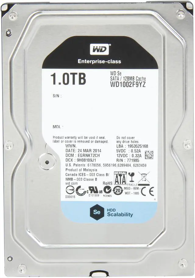 Alt view image 3 of 6 - WD Se WD1002F9YZ 1TB 7200 RPM 128MB Cache SATA 6.0Gb/s 3.5" Enterprise Hard Drive Bare Drive