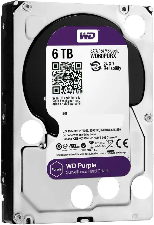 Alt view image 3 of 3 - WD Purple 6TB Surveillance Hard Disk Drive - 5400 RPM Class SATA 6Gb/s 64MB Cache 3.5 Inch WD60PURX
