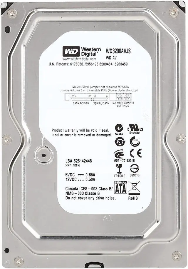 Alt view image 2 of 5 - Western Digital AV WD3200AVJS 320GB 7200 RPM 8MB Cache SATA 3.0Gb/s 3.5" Internal AV Hard Drive Bare Drive
