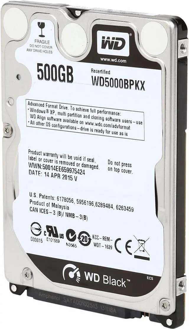 Main image of WD BLACK SERIES WD5000BPKX 500GB 7200 RPM 16MB Cache SATA 6.0Gb/s 2.5" Internal Notebook Hard Drive Bare Drive