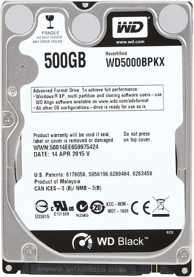Alt view image 2 of 5 - WD BLACK SERIES WD5000BPKX 500GB 7200 RPM 16MB Cache SATA 6.0Gb/s 2.5" Internal Notebook Hard Drive Bare Drive