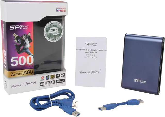 Alt view image 7 of 7 - Silicon Power 500GB Rugged Armor A80 Military Grade Portable Hard Drive USB 3.0 Model SP500GBPHDA80S3B Blue