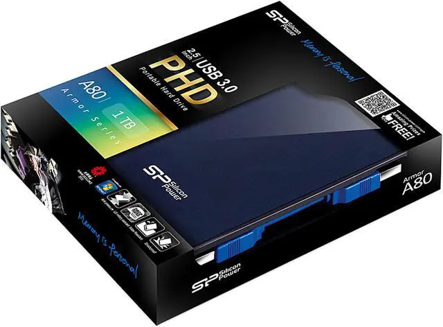 Alt view image 7 of 6 - Silicon Power 1TB Armor A80 Portable Hard Drive USB 3.0 Model SP010TBPHDA80S3B Blue