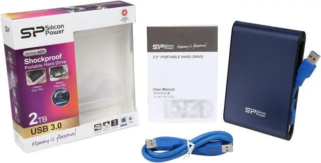 Alt view image 7 of 7 - Silicon Power 2TB Armor A80 Portable Hard Drive USB 3.0 Model SP020TBPHDA80S3B Blue