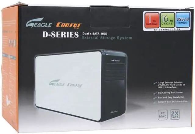 Alt view image 8 of 8 - Eagle Tech 1TB USB 2.0 3.5" 2-BAY RAID 0 & JBOD External Hard Drive ET-CS1000DU2-BK