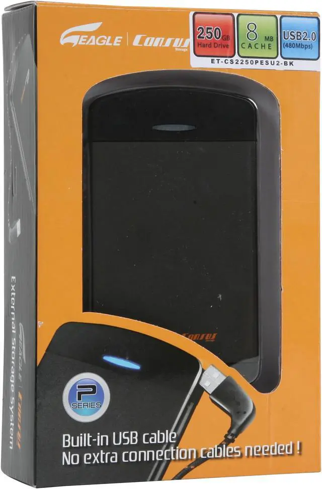 Alt view image 7 of 7 - Eagle Tech 250GB USB 2.0 / eSATA 2.5" External Hard Drive w/ built-in USB cable ET-CS2250PESU2-BK Black