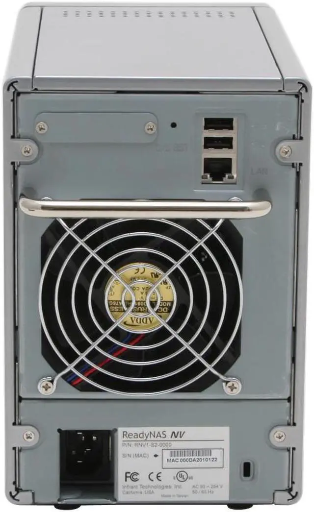 Alt view image 2 of 4 - Infrant ReadyNAS NV RNV1-S2-0000, no pre-installed HDD with 4 empty disk trays, support X-RAID and RAID 0/1/5, 256MB memory, Silver, SFF desktop