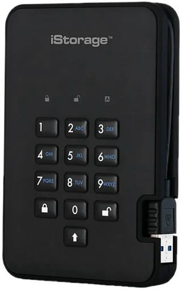 Alt view image 2 of 6 - iStorage diskAshur2 HDD 1TB Black - Secure portable hard drive - Password protected, dust and water resistant, portable, military grade hardware encryption USB 3.1 IS-DA2-256-1000-B