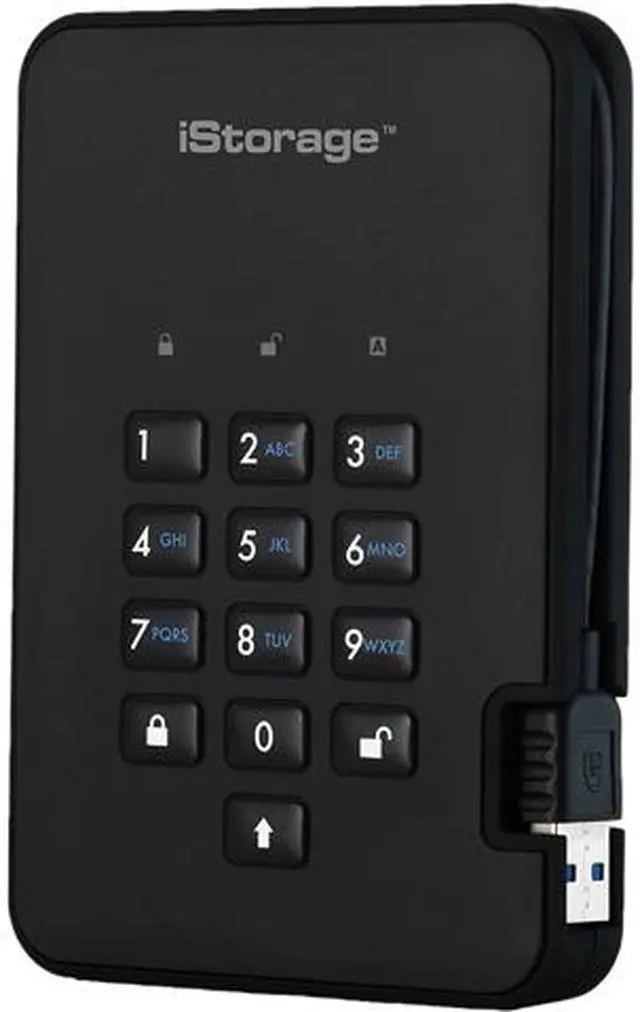 Alt view image 2 of 6 - iStorage diskAshur2 HDD 2TB Black - Secure portable hard drive - Password protected, dust and water resistant, portable, military grade hardware encryption USB 3.1 IS-DA2-256-2000-B