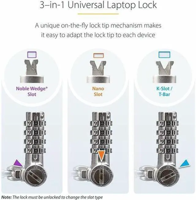 Alt view image 11 of 15 - StarTech.com 25-Pack Universal Laptop Lock 6.6ft, Serialized Combo Security Cable For Notebook, Compatible w/Noble Wedge®/Nano/K-Slot