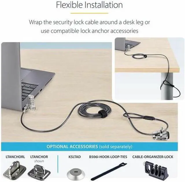 Alt view image 12 of 15 - StarTech.com 25-Pack Universal Laptop Lock 6.6ft, Serialized Combo Security Cable For Notebook, Compatible w/Noble Wedge®/Nano/K-Slot