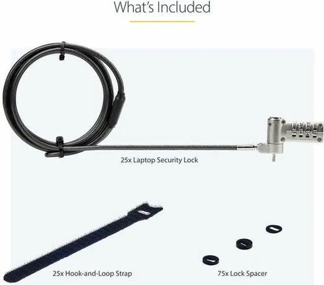 Alt view image 14 of 15 - StarTech.com 25-Pack Universal Laptop Lock 6.6ft, Serialized Combo Security Cable For Notebook, Compatible w/Noble Wedge®/Nano/K-Slot