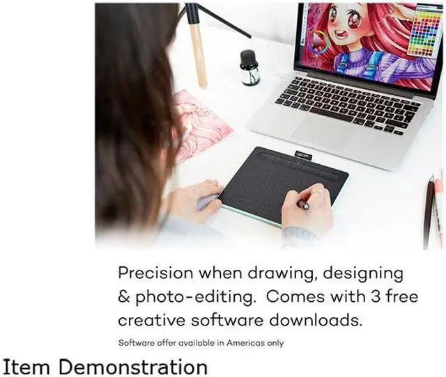 Alt view image 6 of 12 - Wacom Intuos Wireless Graphics Drawing Tablet with 3 Bonus Software Included, 7.9" X 6.3", Black with Pistachio Accent (CTL4100WLE0)