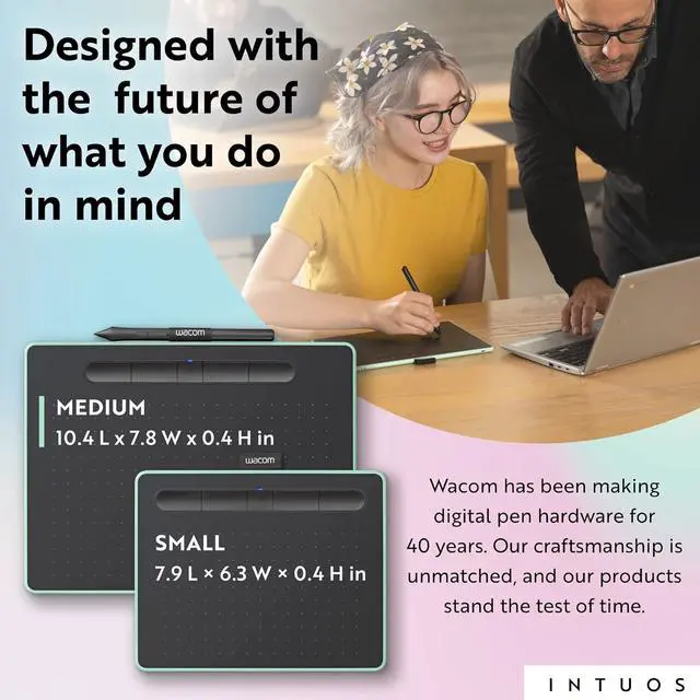 Alt view image 2 of 2 - Wacom Intuos Wireless Graphics Drawing Tablet for Mac, PC, Chromebook & Android (Medium) with Software Included - Black with Pistachio Accent