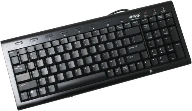 Main image of HIPER HCK-1K18A-XX Black 103 Normal Keys 8 Function Keys USB or PS/2 Slim Alloy Keyboard