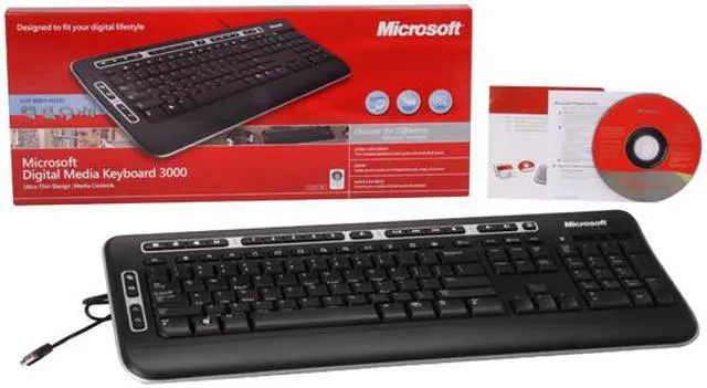 Alt view image 4 of 4 - Microsoft J93-00001 Black 104 Normal Keys 21 Function Keys USB Wired Slim Digital Media Keyboard 3000