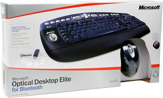 Alt view image 15 of 15 - Microsoft M54-00013 Black/Blue 102 Normal Keys 25 Function keys + Tilt Wheel Function Keys USB Bluetooth Wireless Standard Optical Desktop Elite for Bluetooth Mouse Included