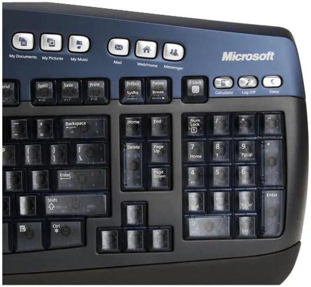 Alt view image 5 of 15 - Microsoft M54-00013 Black/Blue 102 Normal Keys 25 Function keys + Tilt Wheel Function Keys USB Bluetooth Wireless Standard Optical Desktop Elite for Bluetooth Mouse Included