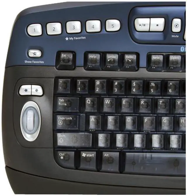 Alt view image 3 of 15 - Microsoft M54-00013 Black/Blue 102 Normal Keys 25 Function keys + Tilt Wheel Function Keys USB Bluetooth Wireless Standard Optical Desktop Elite for Bluetooth Mouse Included