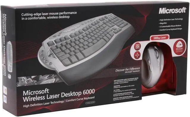 Alt view image 8 of 8 - Microsoft B7T-00001 Silver/White 102 Normal Keys 21 Function Keys PS/2 RF Wireless Ergonomics Laser Desktop 6000 Mouse Included