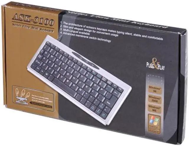 Alt view image 5 of 5 - SolidTek KB-P3100SU Silver/Black USB Wired Super Mini Keyboard