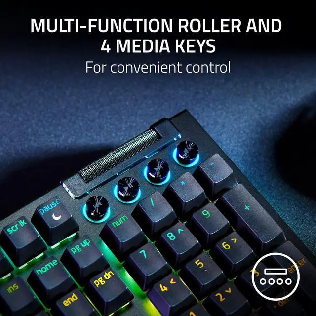 Alt view image 7 of 7 - Razer BlackWidow V4 Mechanical Gaming Keyboard - Yellow Switches (Linear & Silent), Chroma RGB, 6 Dedicated Macro Keys, Magnetic Wrist Rest, Doubleshot ABS Keycaps, Multi-Function Roller & Media Keys