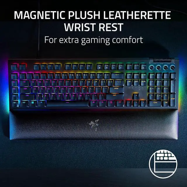 Alt view image 5 of 7 - Razer BlackWidow V4 Mechanical Gaming Keyboard - Yellow Switches (Linear & Silent), Chroma RGB, 6 Dedicated Macro Keys, Magnetic Wrist Rest, Doubleshot ABS Keycaps, Multi-Function Roller & Media Keys