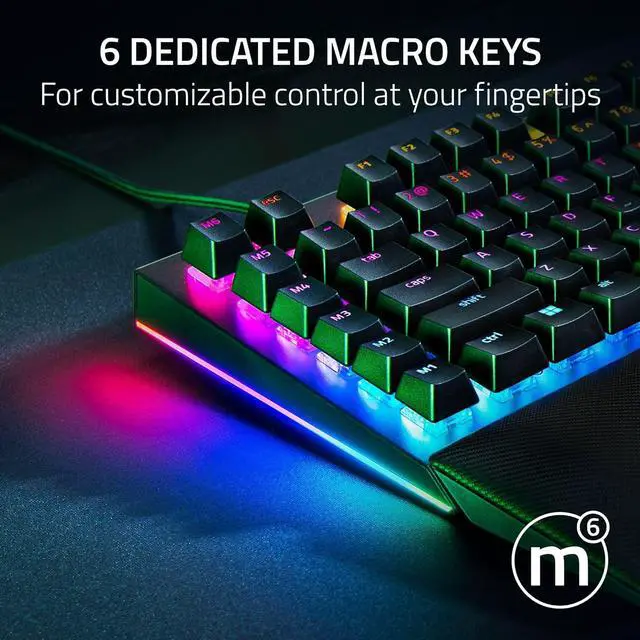 Alt view image 4 of 7 - Razer BlackWidow V4 Mechanical Gaming Keyboard - Yellow Switches (Linear & Silent), Chroma RGB, 6 Dedicated Macro Keys, Magnetic Wrist Rest, Doubleshot ABS Keycaps, Multi-Function Roller & Media Keys