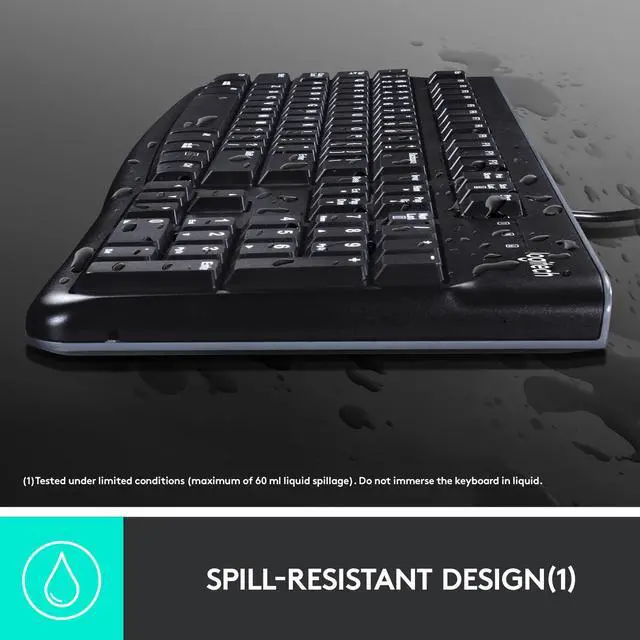 Alt view image 5 of 7 - Logitech K120 Wired Keyboard for Windows, Plug and Play, Full-Size, Spill-Resistant, Curved Space Bar, Compatible with PC, Laptop - Black