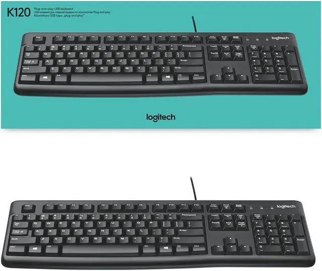 Alt view image 7 of 7 - Logitech K120 Wired Keyboard for Windows, Plug and Play, Full-Size, Spill-Resistant, Curved Space Bar, Compatible with PC, Laptop - Black