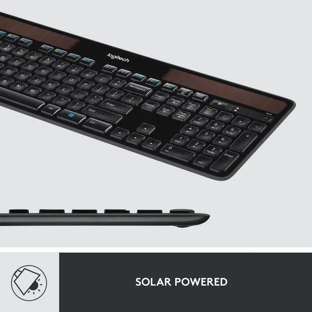 Alt view image 4 of 8 - Logitech K750 Wireless Solar Keyboard for Windows, 2.4GHz Wireless with USB Unifying Receiver, Ultra-Thin, Compatible with PC, Laptop - Black