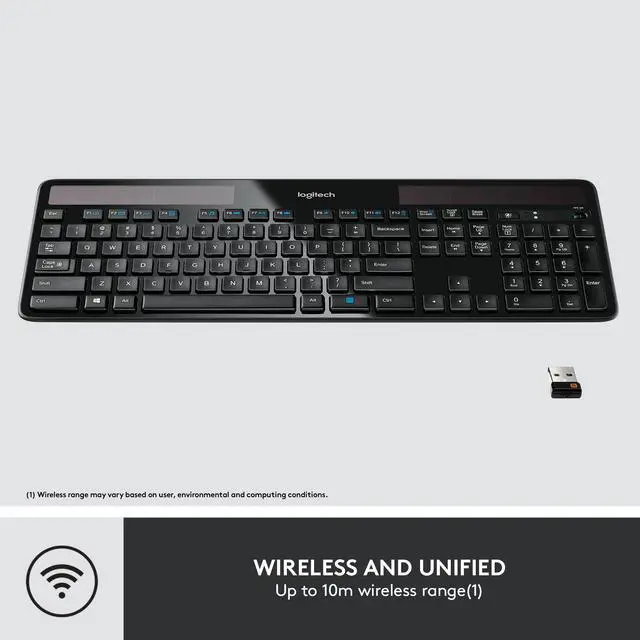 Alt view image 5 of 8 - Logitech K750 Wireless Solar Keyboard for Windows, 2.4GHz Wireless with USB Unifying Receiver, Ultra-Thin, Compatible with PC, Laptop - Black